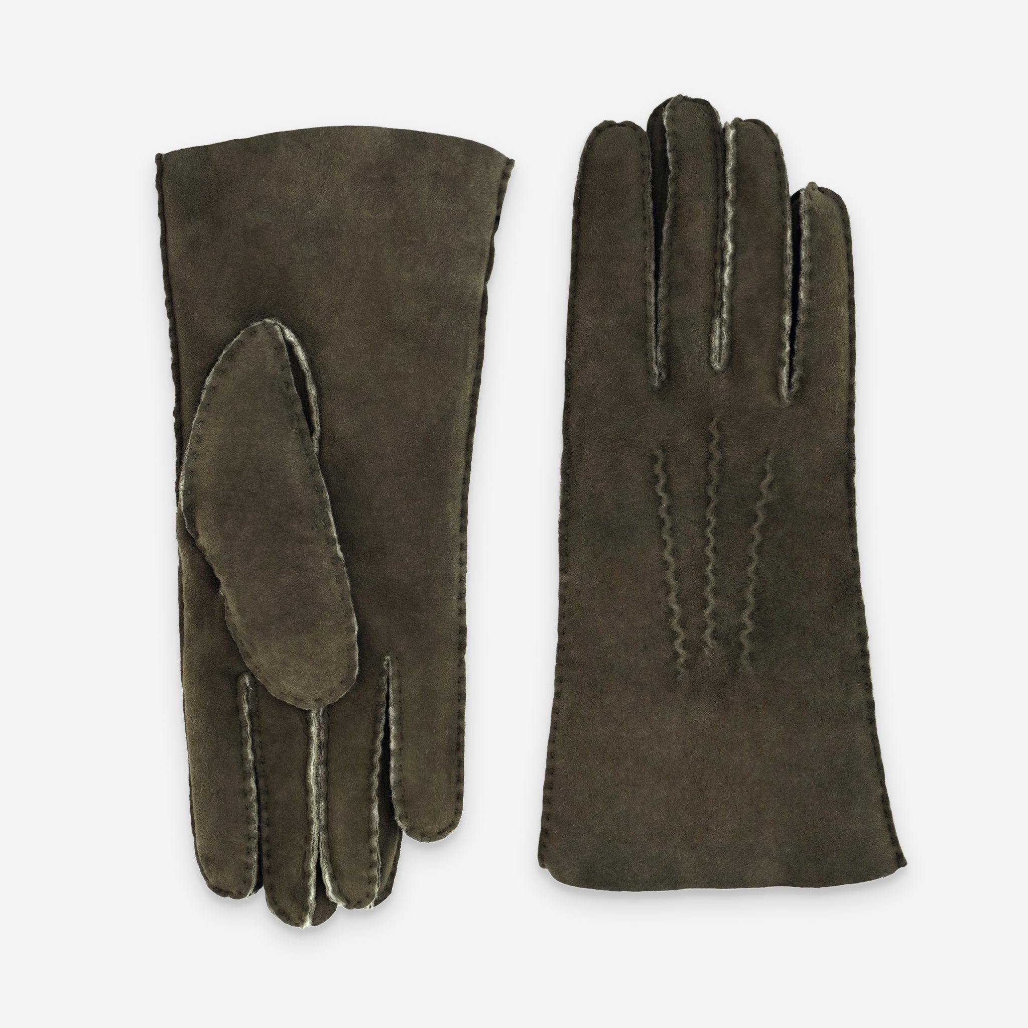 Gants cuir-100% curly-mouton retourné-21154CU Gants cuir femme prestige Glove Story Loden 6.5 