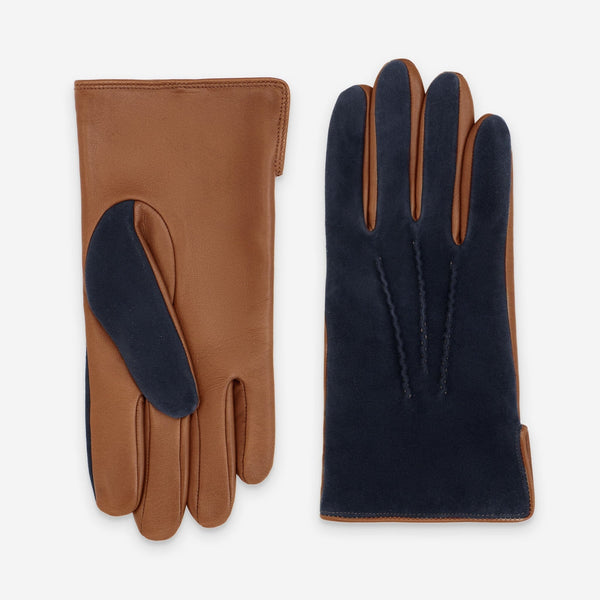 Gants cuir agneau-100% polyester (polaire)-22093PO Gants cuir homme prestige Glove Story Cork/Deep Blue 7.5 