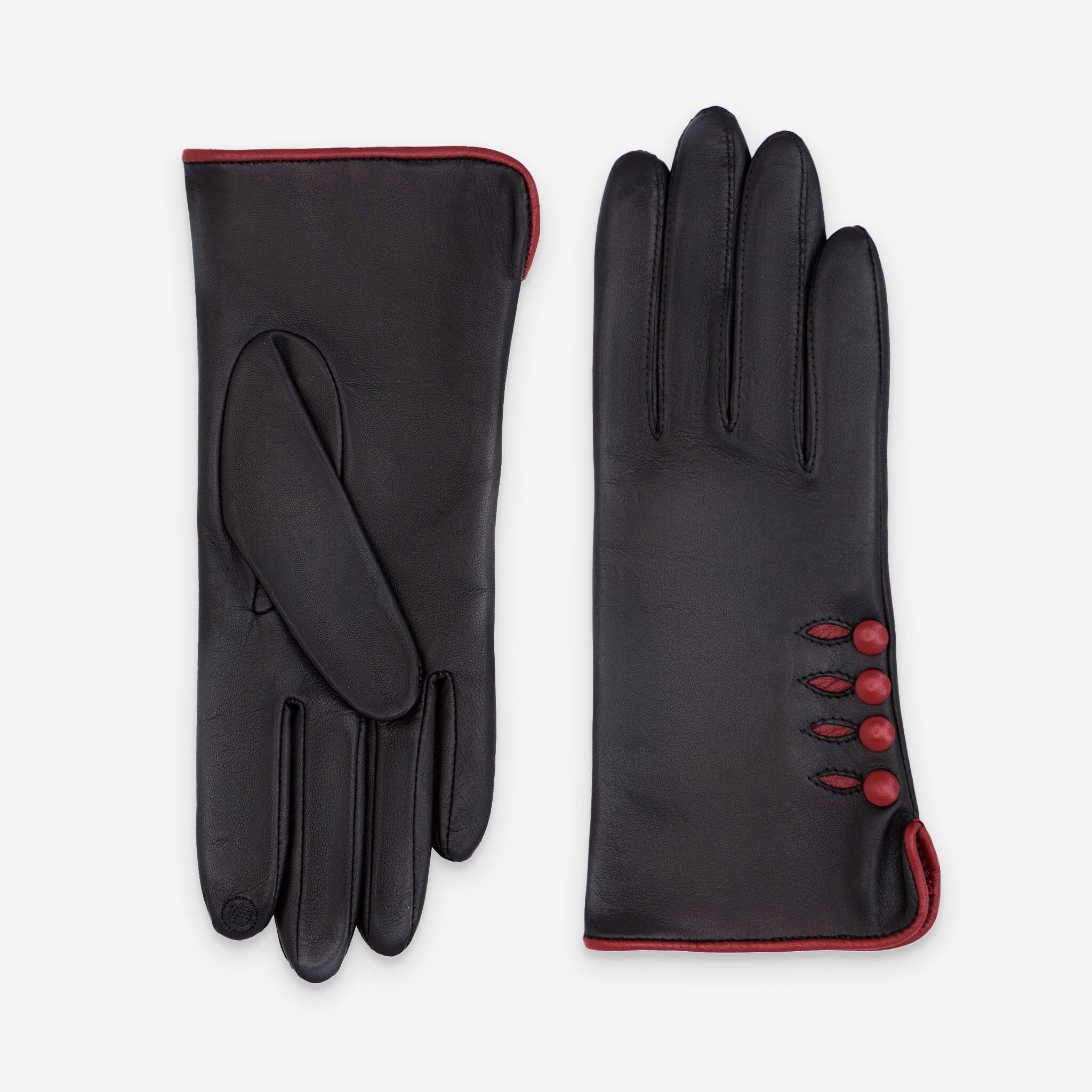 Gants cuir agneau-100% soie-21153SN Gants cuir femme prestige Glove Story Noir/Rouge 6.5 