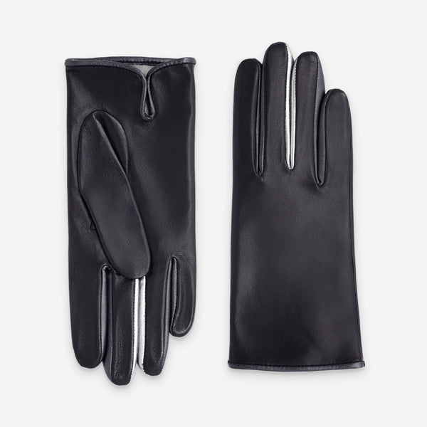 Gants cuir agneau-100% soie-21392SN Gants cuir femme prestige Glove Story Noir/Gun Metal 6.5 