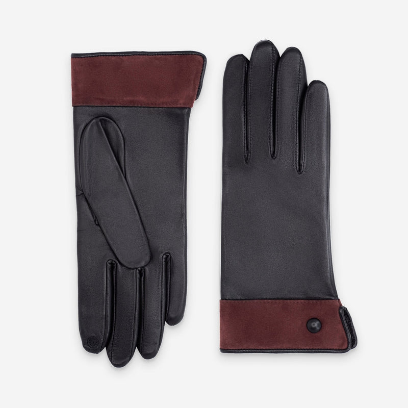 Gants cuir agneau-100% soie-21526SN Gants cuir femme prestige Glove Story Noir-Bordeaux 6.5 