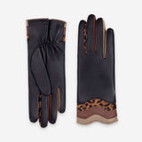 Gants cuir agneau-100% soie-21558SN Gants cuir femme prestige Glove Story Noir-Animal 6.5 