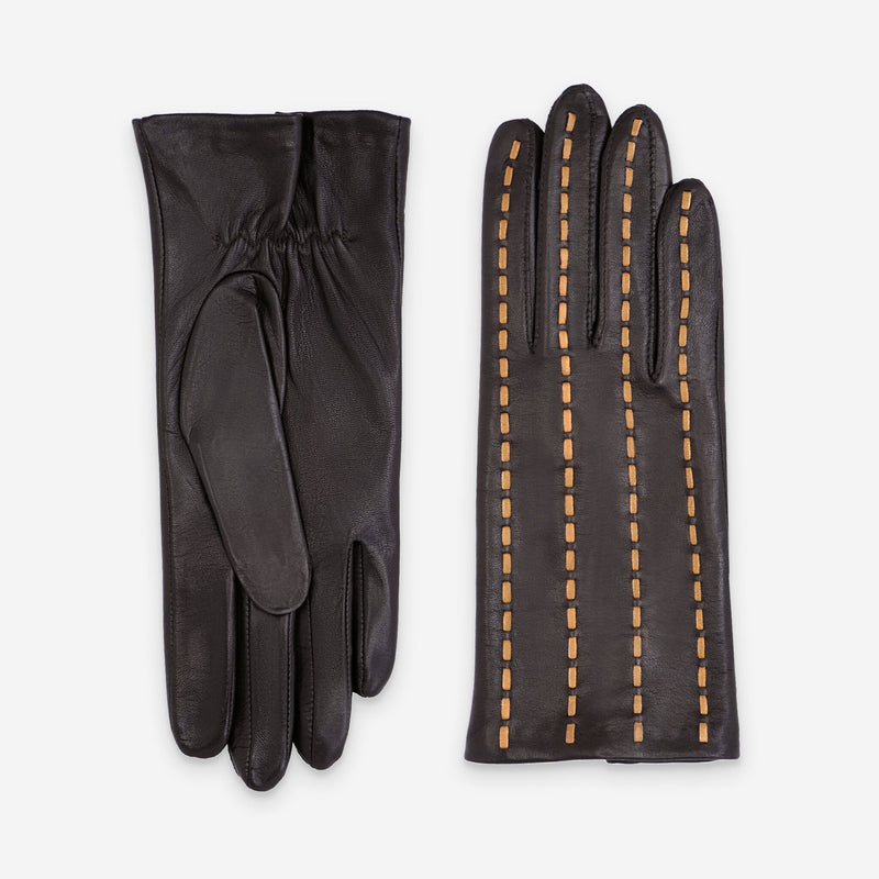 Gants cuir agneau-100% soie-21588SN Gant cuir femme prestige Glove Story Brun/Jaune 6.5 