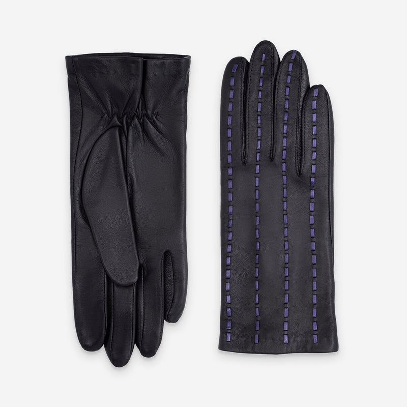 Gants cuir agneau-100% soie-21588SN Gant cuir femme prestige Glove Story Noir/bleu 6.5 