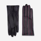 Gants cuir agneau-100% soie-21588SN Gant cuir femme prestige Glove Story Noir/Fuchsia 6.5 