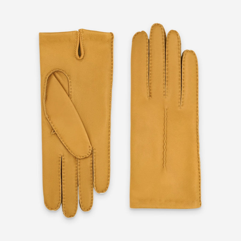 Gants cuir agneau-100% soie-21590SN Gant cuir femme prestige Glove Story Jaune foncé 6.5 