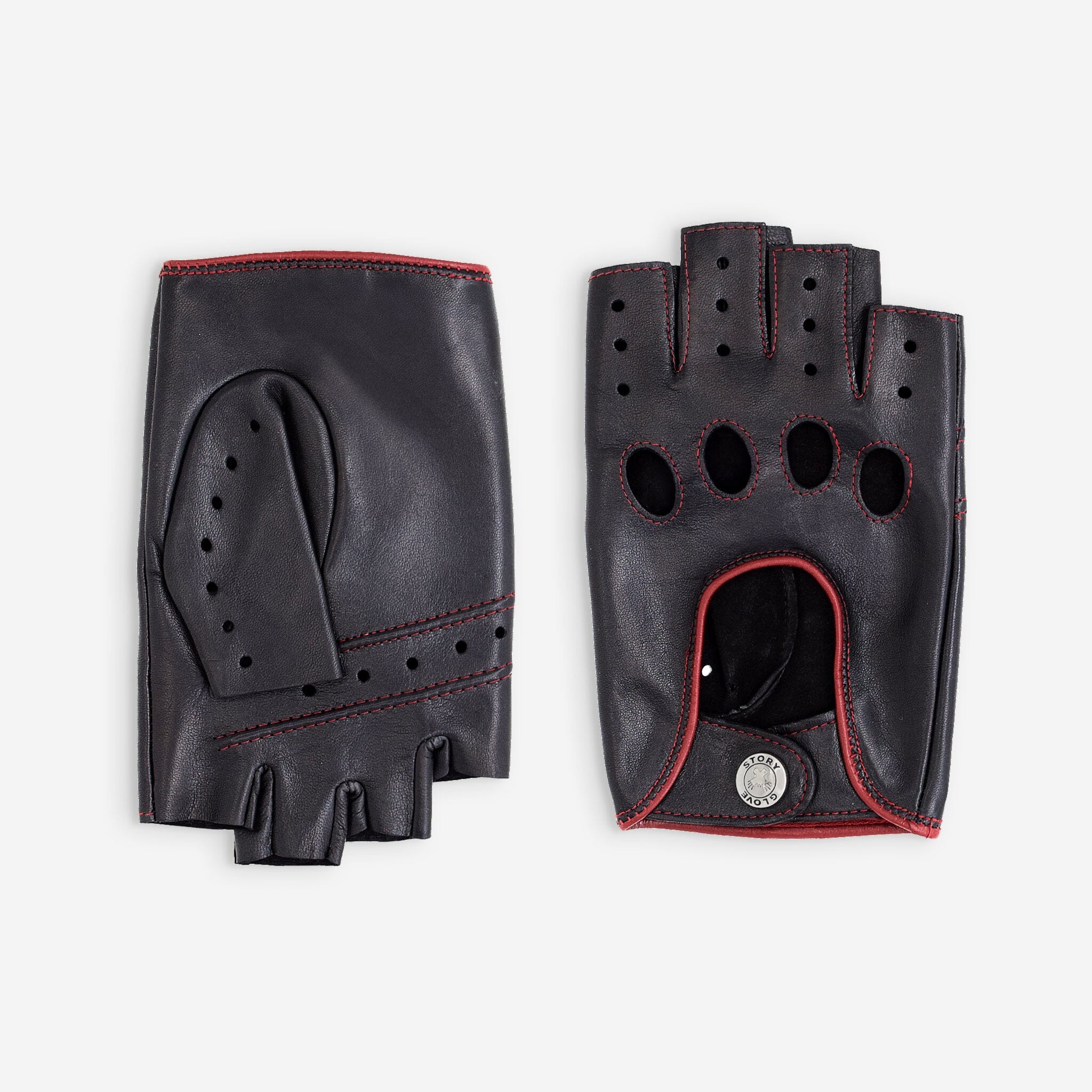 Gants de conduite, mitaines-cuir agneau-non doublé-22036NF Gant Glove Story Noir/Rouge 7.5 