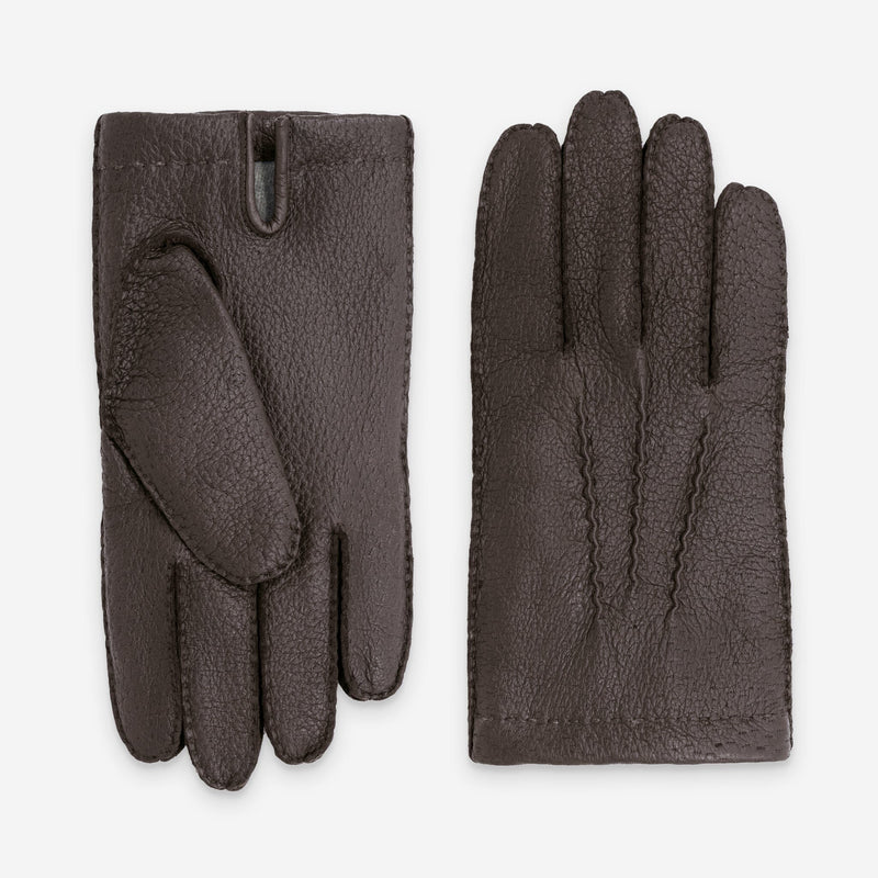 Gants homme pecari double 100% cachemire-22055CA Gants cuir homme prestige Glove Story Choco 7.5 